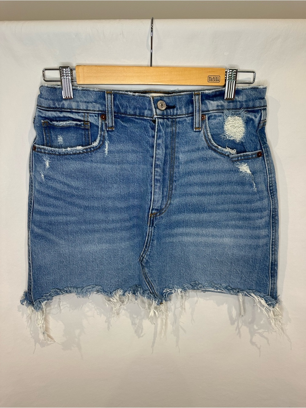 Abercrombie & Fitch Light Blue Distressed Denim Mini Skirt